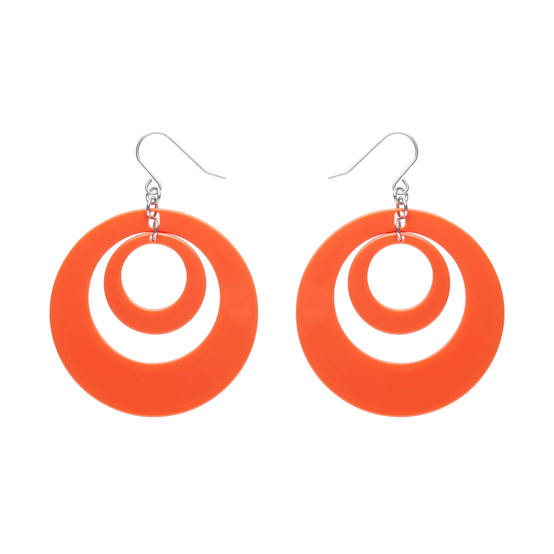 Mission to the Moon Collection double drop hoop dangle earrings in orange 100% Acrylic resin