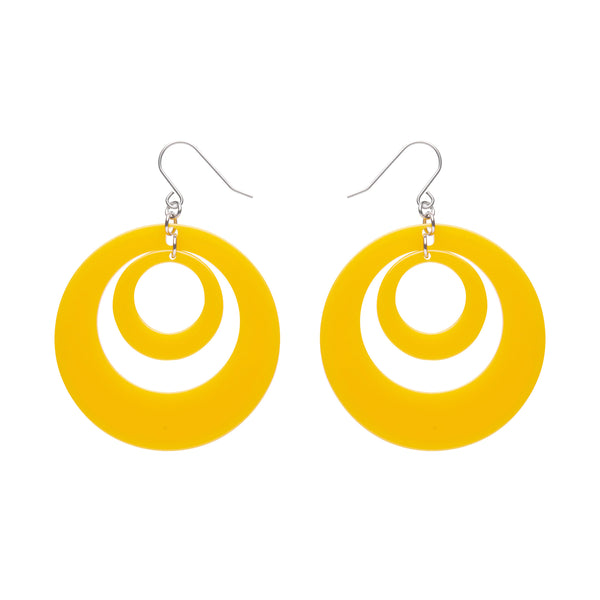 Mission to the Moon Collection double drop hoop dangle earrings in yellow 100% Acrylic resin
