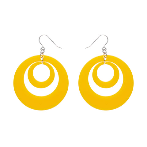 Mission to the Moon Collection double drop hoop dangle earrings in yellow 100% Acrylic resin
