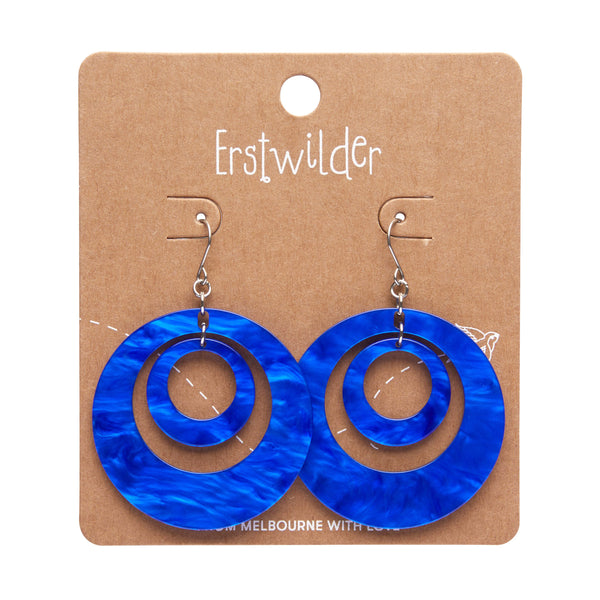 Mission to the Moon Collection double drop hoop dangle earrings in rich royal blue ripple texture 100% Acrylic resin