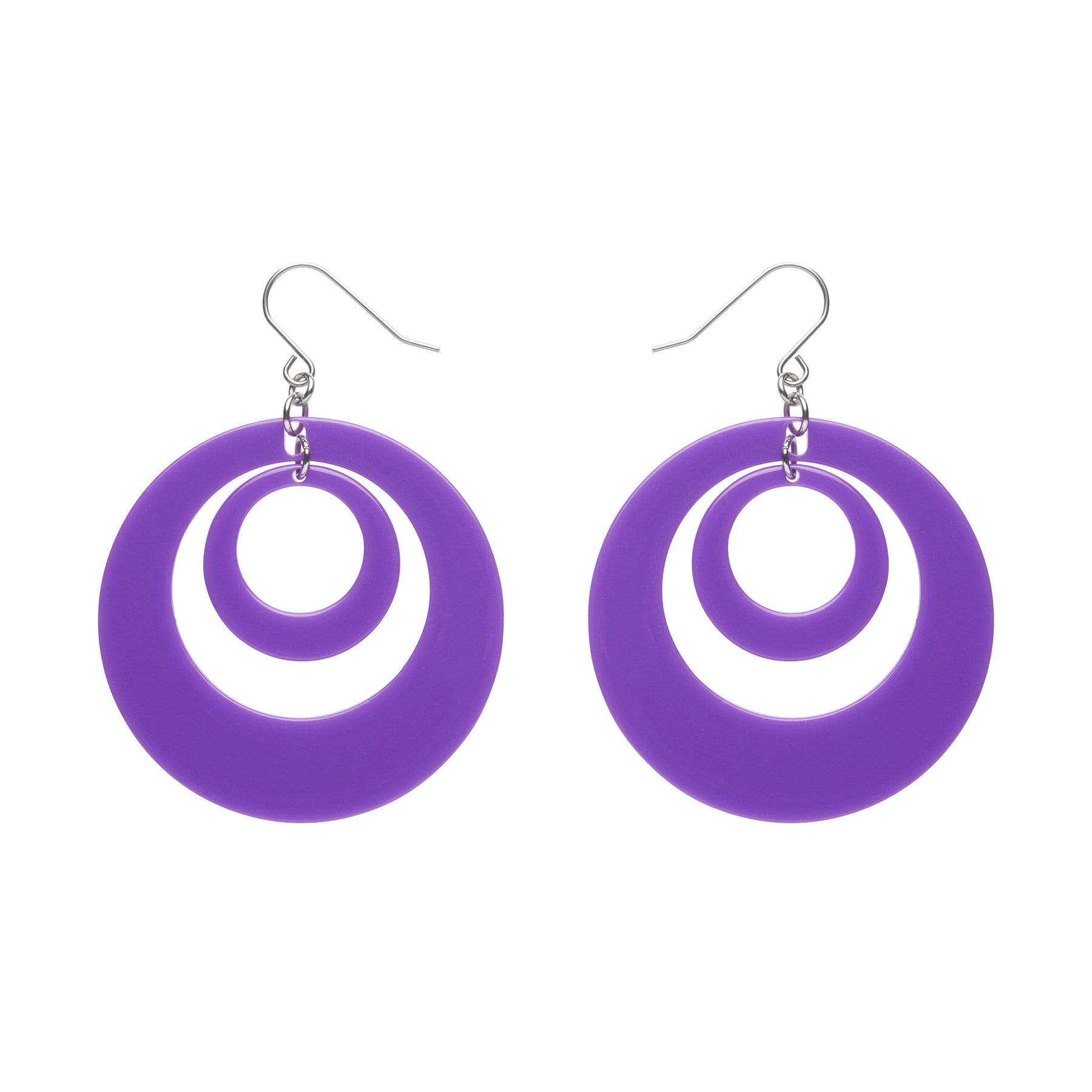 Mission to the Moon Collection double drop hoop dangle earrings in purple 100% Acrylic resin