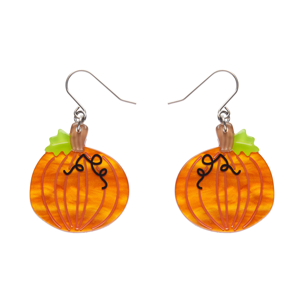 pair "Midnight Magic Pumpkin" layered resin dangle earrings
