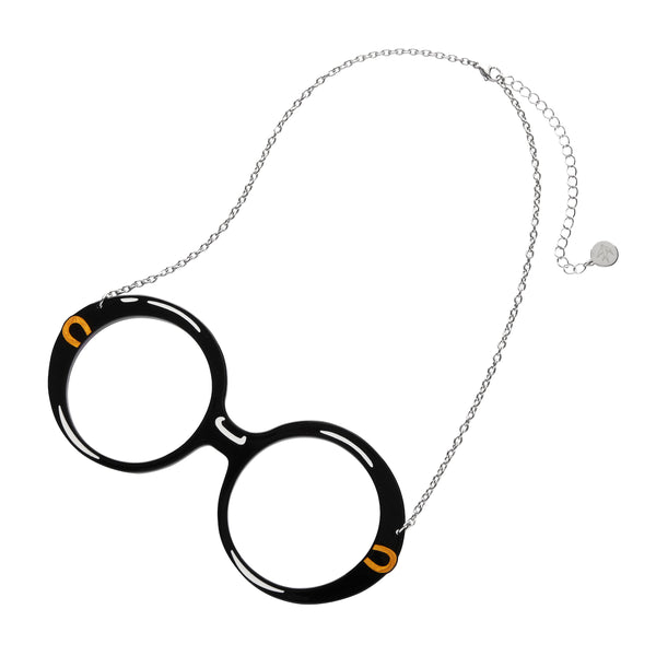 Iris Apfel x Erstwilder collaboration collection "Spectacular Spectacles Iris" acrylic resin pair of round frame glasses pendant necklace