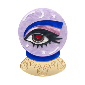 Erstwilder's Spellbound collection "Keen-Eyed Insight" crystal ball with eye inside layered resin brooch