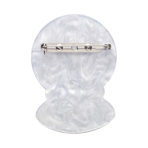 Erstwilder's Spellbound collection "Keen-Eyed Insight" crystal ball with eye inside layered resin brooch, showing solid white reverse