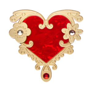 Erstwilder's Spellbound collection "Love or Narcissism" red and gold heart brooch with inset Czech glass crystals