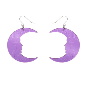 pair Spellbound Essentials Collection crescent moon dangle earrings in shiny etched mirror finish purple 100% Acrylic resin