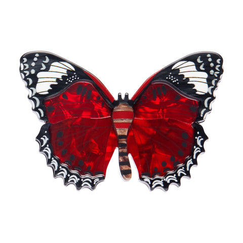 Jocelyn Proust Collaboration Collection "Wings Laced in Red" layered resin butterfly brooch