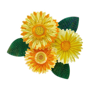 Jocelyn Proust Collaboration Collection "Forever and Ever" layered resin trio of yellow blooms brooch