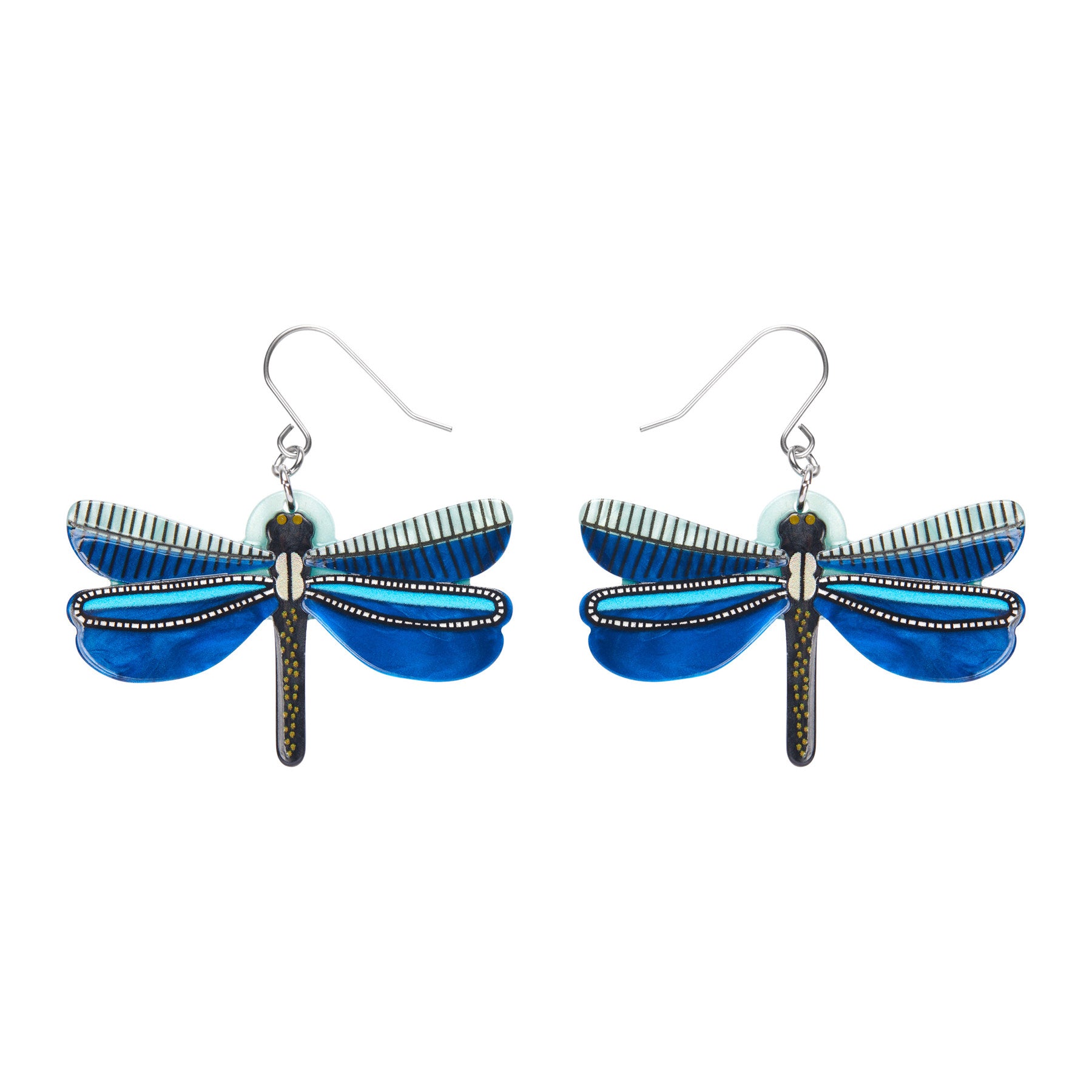 pair Jocelyn Proust Collaboration Collection "Sapphire Sky Dancer" layered resin dragonfly dangle earrings