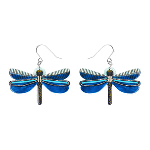 pair Jocelyn Proust Collaboration Collection "Sapphire Sky Dancer" layered resin dragonfly dangle earrings