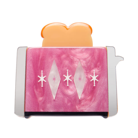Vintage Kitchen Collection "Warm and Toasty" layered resin pink toaster with piece of toast brooch
