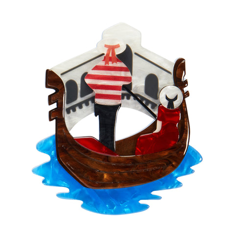 Che Bello! Collection “Canals of Venice” layered resin gondola with gondolier and passenger brooch
