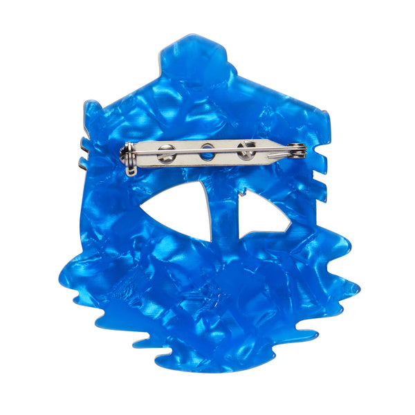 Che Bello! Collection “Canals of Venice” layered resin gondola with gondolier and passenger brooch, showing solid blue back view