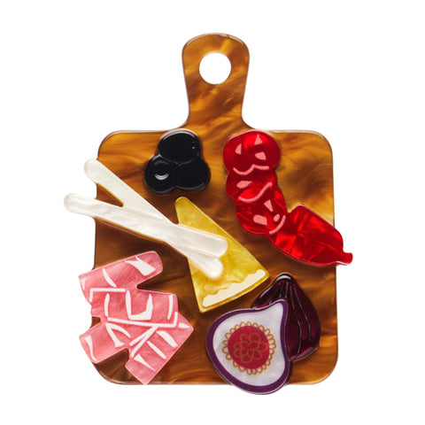 Che Bello! Collection “Adaptable Antipasto” layered resin meat, cheese, and fruit assortment on board brooch