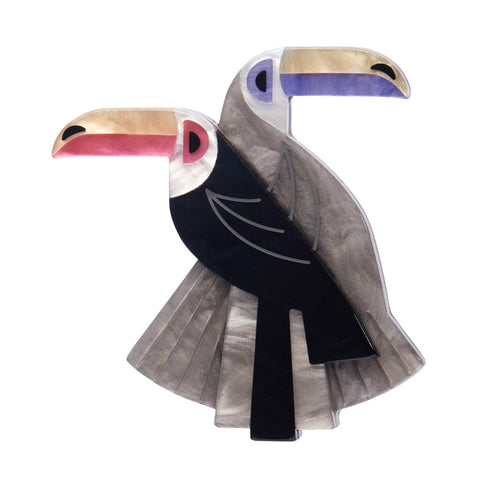 Untamed Elegance Collection "Toucan Tango" Art Deco inspired layered resin brooch