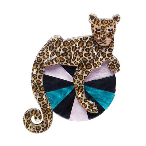 Untamed Elegance Collection "Roaring Opulence" Art Deco inspired layered resin leopard brooch