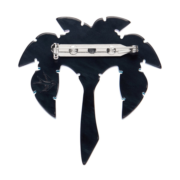 Untamed Elegance Collection "Oasis of Opulence" Art Deco inspired layered resin palm tree brooch, showing solid black back view