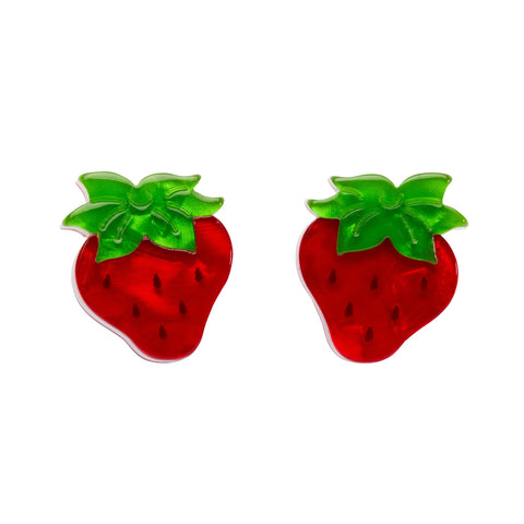 pair of "Darling Strawberry" layered resin post earrings