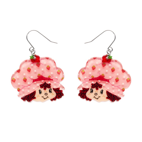 pair of "Big Adorable Strawberry Smile" Strawberry Shortcake character head layered resin dangle earrings