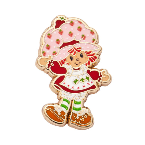 "Strawberry Shortcake" character enameled gold metal clutch back pin