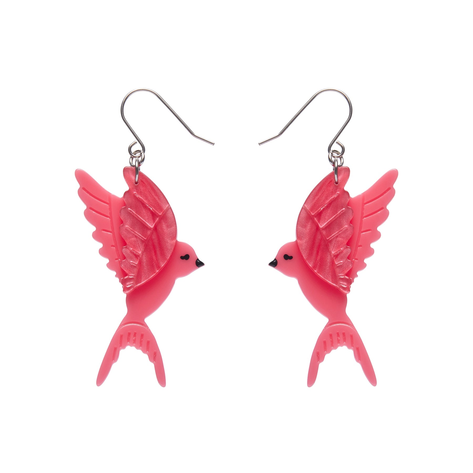 pair "Elodie and the Melody" pink birdie layered resin dangle earrings