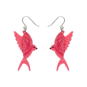 pair "Elodie and the Melody" pink birdie layered resin dangle earrings