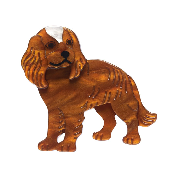 Dog Minis Collection "Charles III" standing brown Cavalier King Charles Spaniel layered resin brooch