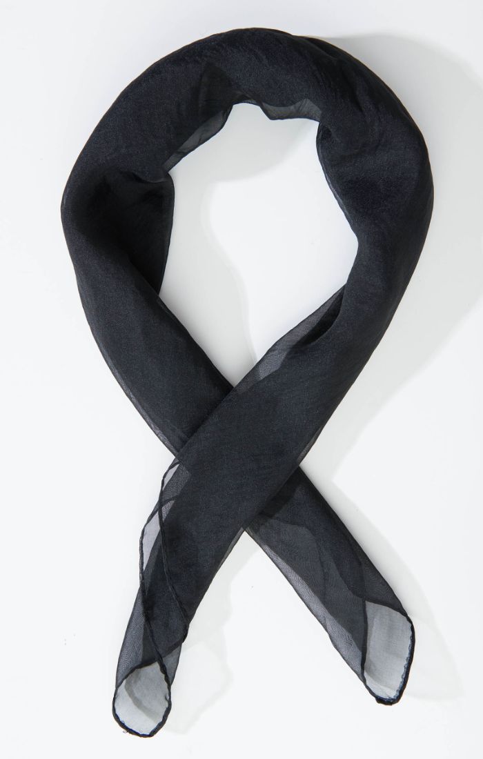 Black chiffon hair scarf seen flat