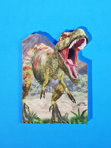 color illustrated image Tyrannosaurus rex die-cut top edge mini notebook
