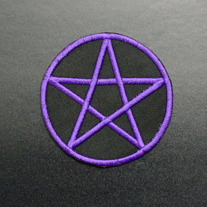 3" round purple embroidery on black canvas Pentagram patch