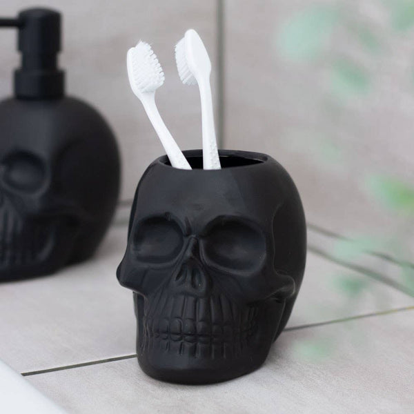 Black satin finish ceramic Skull Hold-All container