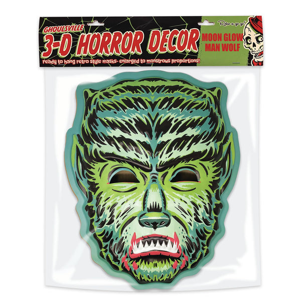 Ghoulsville glow-in-the-dark "Moon Glow Man Wolf" vac-form plastic wall decor mask