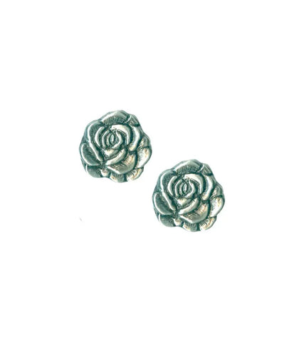 A pair of silver plated stud earrings in the shape of two blooming roses