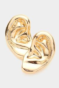pair shiny gold metal 3/8" x 3/4" ear-shaped novelty post earrings