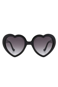 Black plastic frame heart-shaped sunglasses with gradient smoke lenses