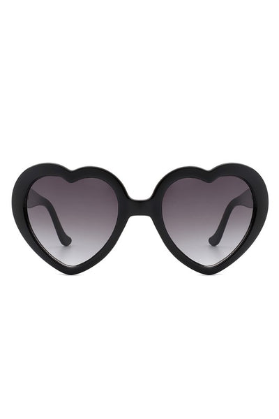 Black plastic frame heart-shaped sunglasses with gradient smoke lenses