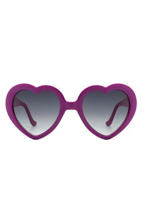 Purple plastic frame heart-shaped sunglasses with gradient smoke lenses