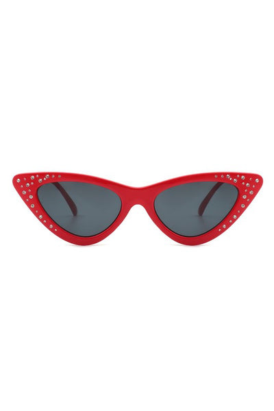 red cat eye sunglasses embellished with sparkly rhinestones