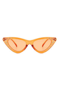 orange cat eye sunglasses embellished with sparkly rhinestones