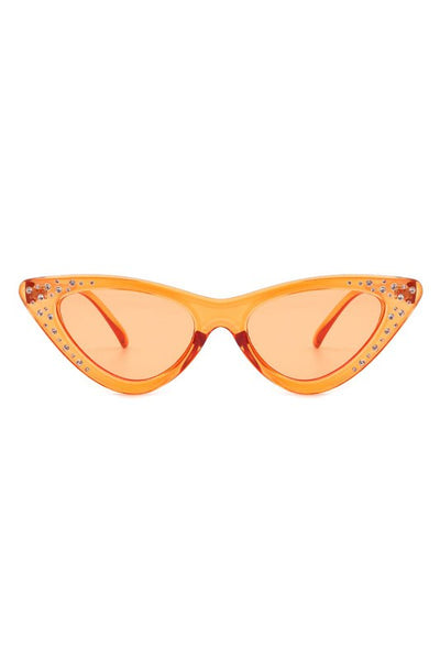 orange cat eye sunglasses embellished with sparkly rhinestones