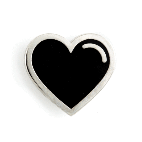 Black heart enameled silver metal clutch back pin