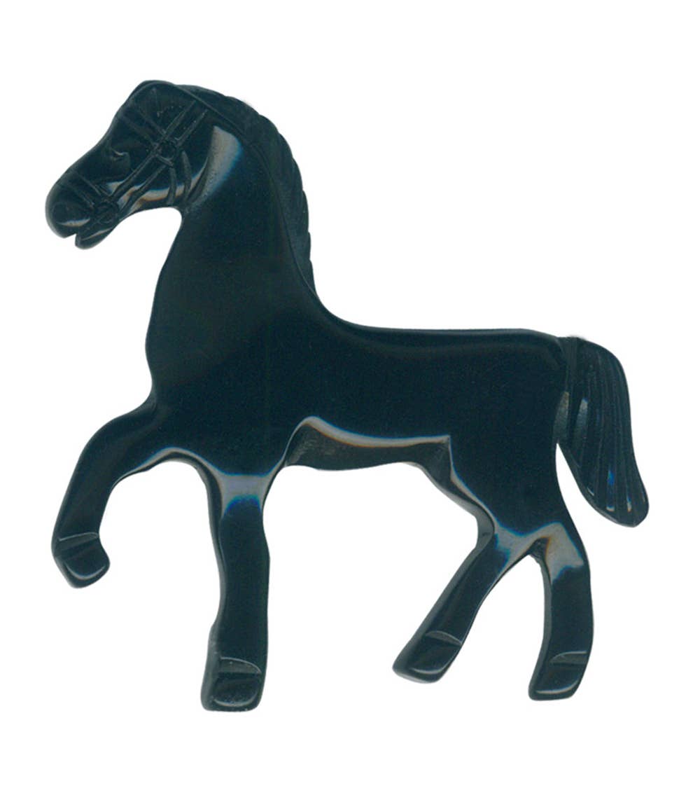 Black horse standing in profile Retrolite pin brooch . Durable hand poured poly resin made to mimic vintage Bakelite