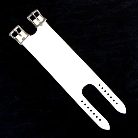 thick white leather 2 3/8" wide adjustable (fits 6 1/4" - 8") cuff with double silver metal buckle closure