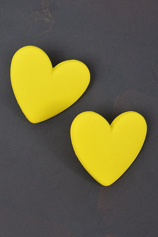 pair matte finish bright yellow resin heart-shaped post earrings