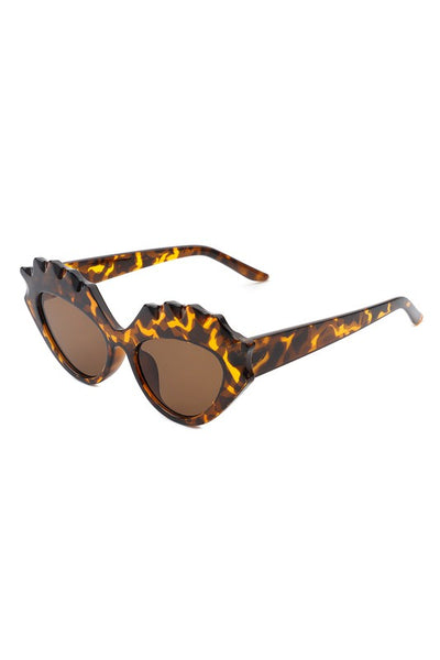 sturdy cat eye translucent tortoiseshell pattern plastic frames with bold "carved" upper eyelashes detail and brown lens