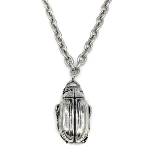 solid stainless steel beetle pendant on 18" sturdy bold link chain