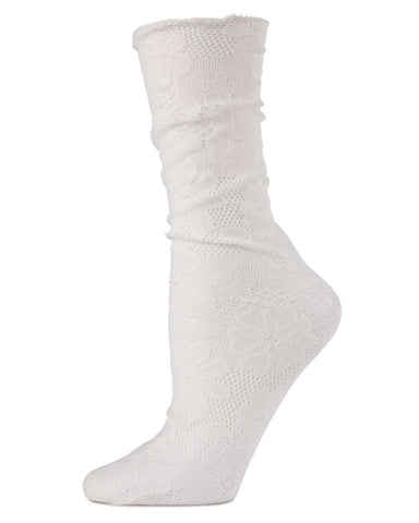 white floral pattern lace slouch fit crew length sock