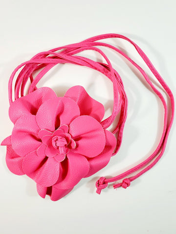 Hot Pink Faux Leather Flower Tie Belt
