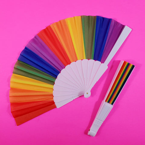 Folding Fan in Rainbow Stripe